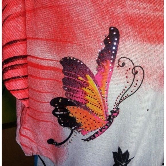 Red Butterfly Shirt With Bling - Picture 3 of 10